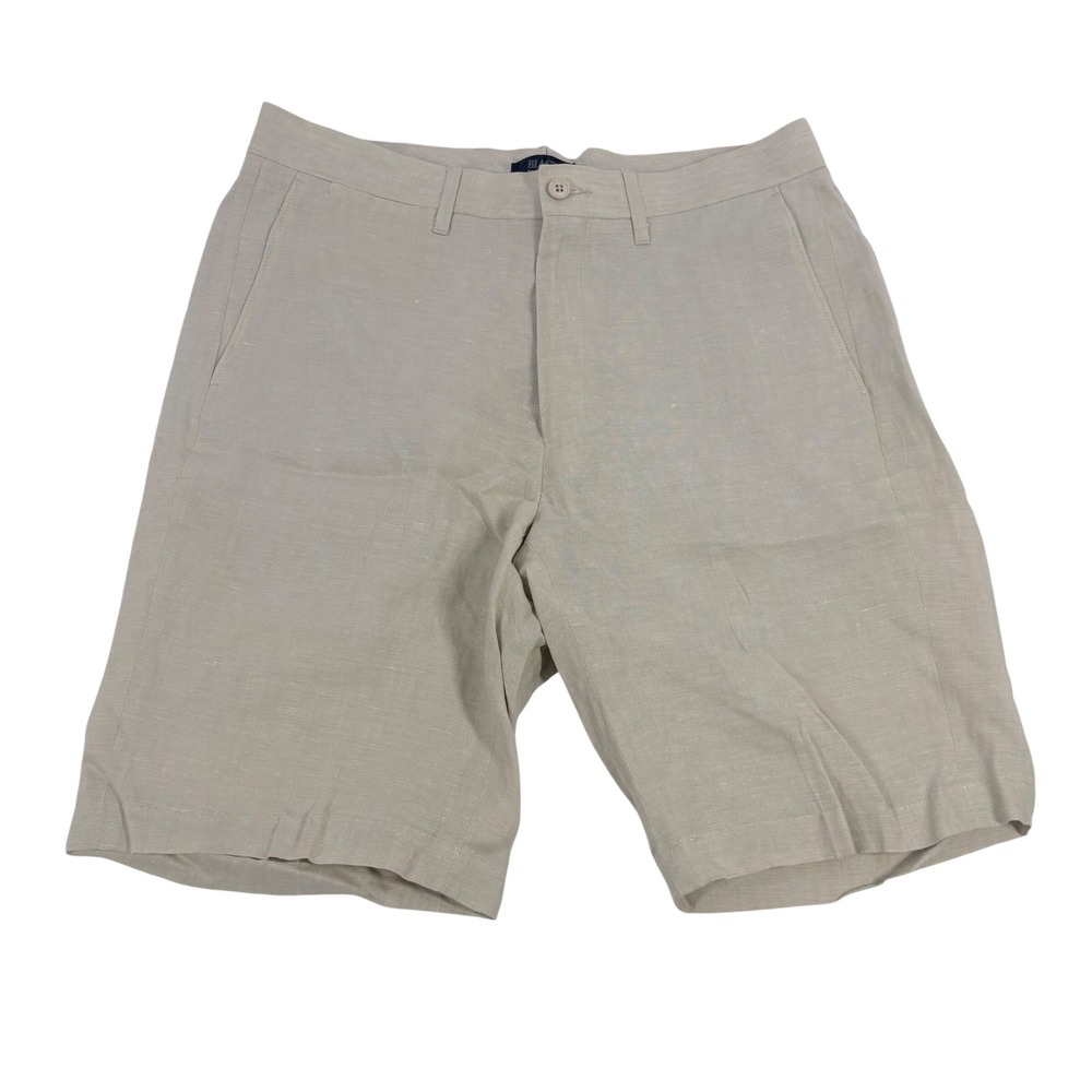 Black Saks Fifth Avenue Mens Linen Tailored Shorts Beige Tan W32"x 9" Flat Front